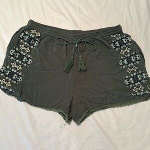 Army green flowy shorts with beautiful stitching